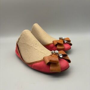 Carlo Pazolini Shoes Womens Size 6 Pink Leather Ballet Flats Bow Beaded Italy